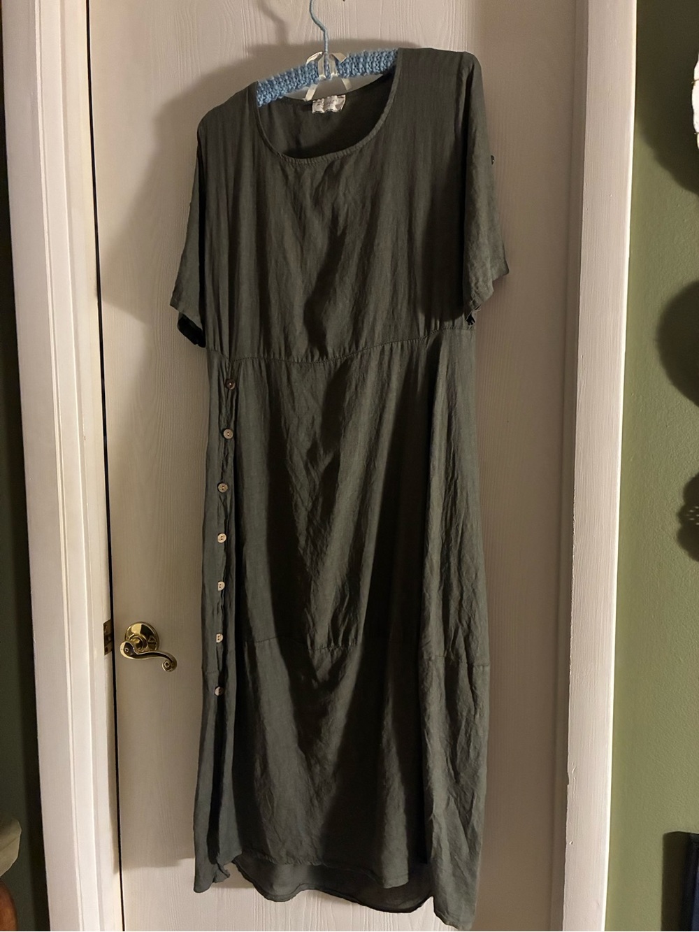 Relaxed Olive Green Maxi Dress with Side Button Detail